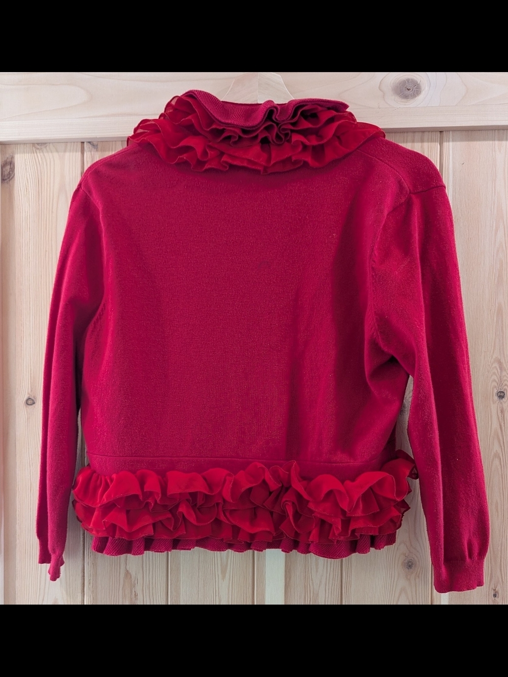 Barami Red Ruffle Cropped Cardigan Sweater - Picture 5 of 8